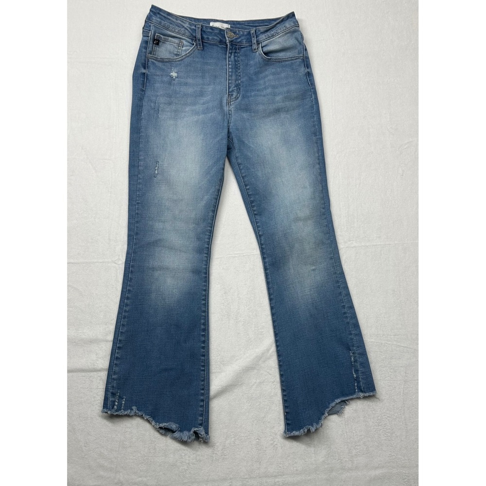 KanCan Essentials Women's Jeans Size 9/28 Flare Leg Distressed Denim Blue